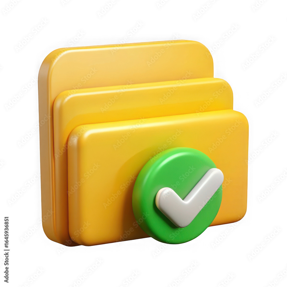 Poster 3d icon of a folder with a check mark symbol on a black background file document isolated on a trans