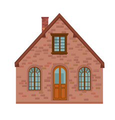 cute brick house with chimney. isolated sweet two story building