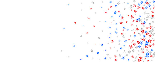 Blue, white and red star confetti glitter background. Celebration New Year or birthday party decoration backdrop