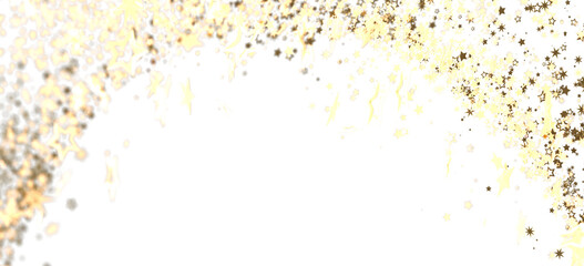 Elegant gold stars and confetti on white. Perfect for festive designs, cards, and backgrounds.