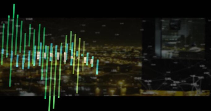 On scene start, equalizer bars appearing multiplying shifting colors receding to show audio levels
