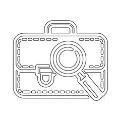 Briefcase Icon with Magnifying Glass Vector Black and White