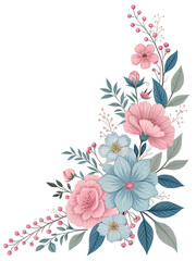 Pink abstract floral vector background with flowers and decorative leaves design