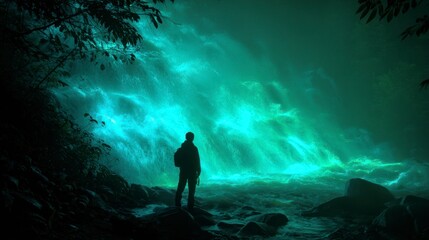 Fototapeta premium Glowing waterfall night scene