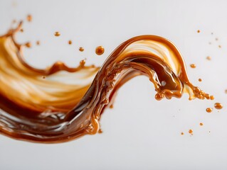 Vibrant brown paint fluid flowing on a white background, Brown liquid creates a visual effect