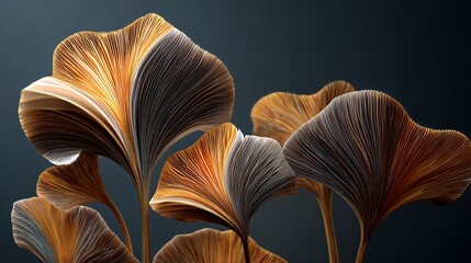 Abstract orange and brown flowers flourishing with textured details, dark background, design use