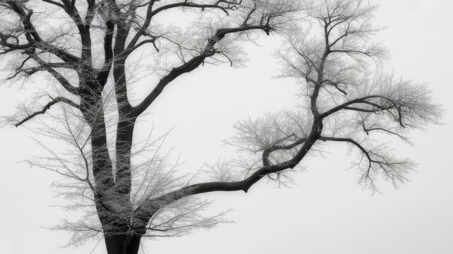 Bare winter tree branches against a bright white sky - Powered by Adobe