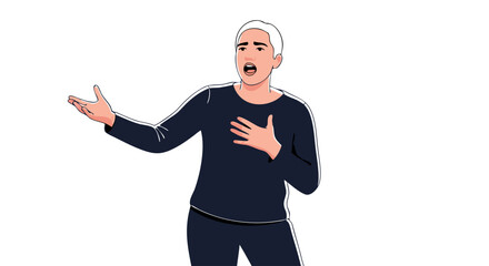 Naklejka premium Animated depiction of an expressive individual in mid-speech or performance with hand gestures engaging in a persuasive or passionate discussion