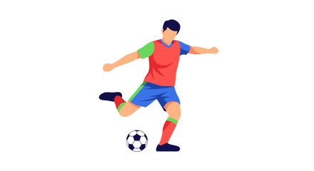 Dynamic isolated illustration of a soccer player in mid-kick action showcasing athleticism and game play preparation focus with colorful design