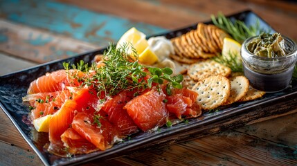 Smoked Salmon Charcuterie Board with Crackers and Cheese: Elegant Appetizer for Entertaining