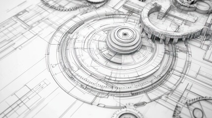 A detailed technical drawing showcasing intricate mechanical components and designs.