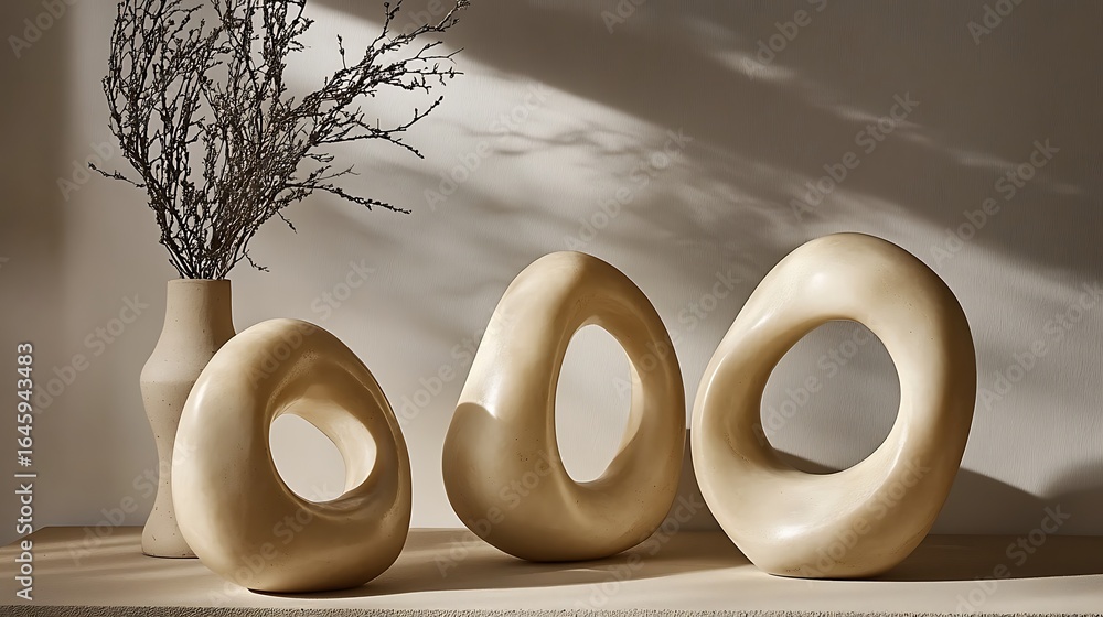 Poster elegant abstract sculptures of various sizes and shapes are displayed perfectly