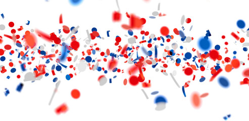 Falling confetti, red, white, and blue celebration. Perfect for holidays or events.