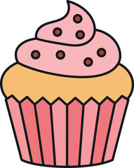 Sweet pink cupcake with chocolate chips