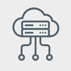 Fototapeta premium Cloud storage icon with server and connection lines on light background