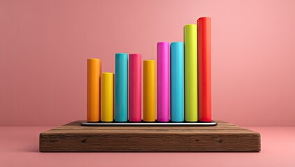 Colorful bar graph on a wooden platform