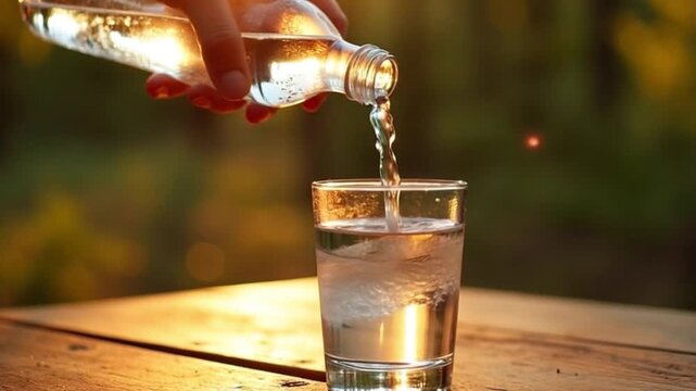 Pouring mineral water footage. Pure and fresh spring water with natural environment video