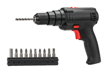 Power drill operation workshop tool indoor focused angle diy concept. Cut out png