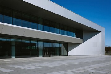Obraz premium A modern building with sleek lines and large glass windows, showcasing contemporary architectural design.