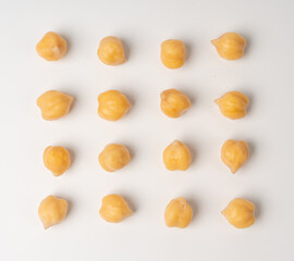 Soaked chickpeas, chick pea in water, swollen wet Cicer arietinum fruits, garbanzo beans cooking