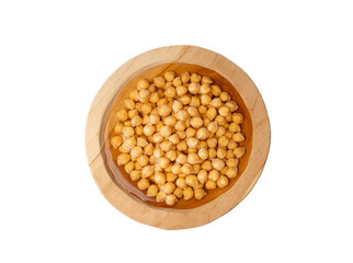 Soaked chickpeas, chick pea in water, swollen wet Cicer arietinum fruits, garbanzo beans cooking