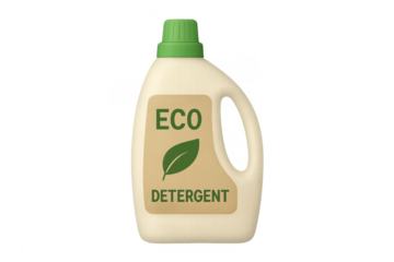Eco friendly detergent bottle promoting sustainable cleaning on transparent background