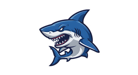 Angry blue shark animal mascot, an isolated vector logo design illustration for a sports team or brand identity.
