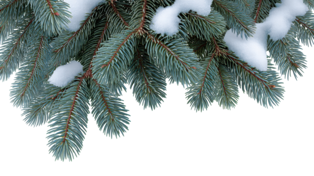 Christmas isolated pine branch with snow on transparent background creating winter mood