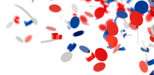 Falling confetti background. Red, white, and blue circles and ribbons. Perfect for celebrations.