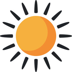 Bright yellow sun with dark rays simple icon