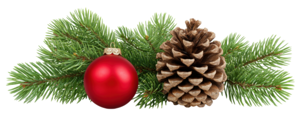 Christmas isolated on transparent background with pine cone and red ball decoration