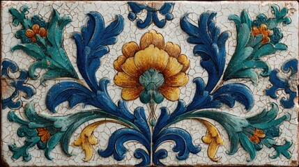 Ornate ceramic tile, floral design