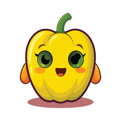 Cute kawaii yellow bell pepper character with big eyes