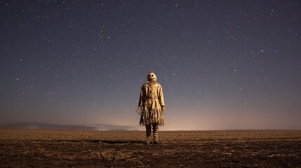 Fototapeta premium Nighttime figure in straw robe