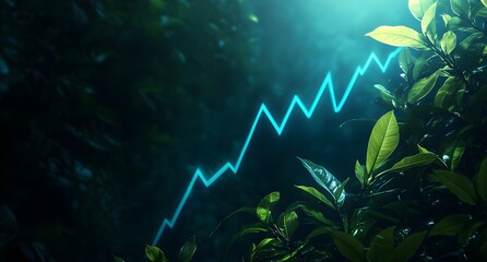 Abstract stock market chart background with blue glowing lines and candlestick graph on a dark background. Business illustration for financial data