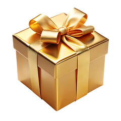 Golden Gift Box with Ribbon on Transparent Background