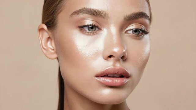 Glowy skin makeup tutorial featuring a stunning woman with perfect skincare routine