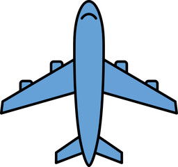 Modern blue jet airplane top view icon