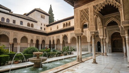Obraz premium historic mosque courtyard with intricate architecture and fountains.