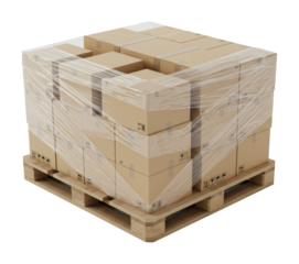 Packaging and shipping process cardboard boxes on a pallet warehouse environment top logistics concept. Cut out png