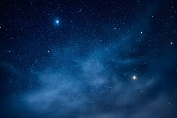 Fototapeta premium Night sky with stars and planetary light in deep blue