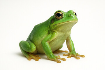 Obraz premium Bright green tree frog with big eyes on white background