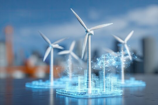 Wind turbines and city overlaid