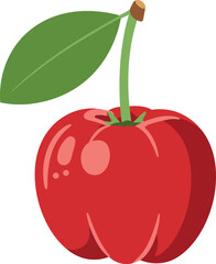 Vibrant acerola cherry with leaf isolated