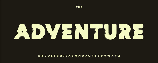Obraz na płótnie Canvas Vintage block alphabet, rugged outdoor font, bold sharp geometric letters for sport hiking headline, mountain poster typography, heavy adventure typographic design. Vector typeset.