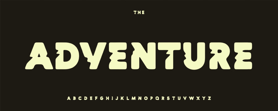 Vintage block alphabet, rugged outdoor font, bold sharp geometric letters for sport hiking headline, mountain poster typography, heavy adventure typographic design. Vector typeset. - Powered by Adobe