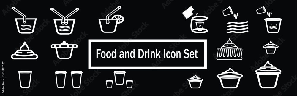 Poster a professional and versatile icon set featuring a variety of food and drink-related symbols in a bol