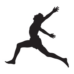 Silhouette of a dancer in mid air leap with arms outstretched