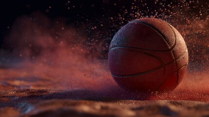 Fototapeta premium A basketball rests on a bed of colored powder.