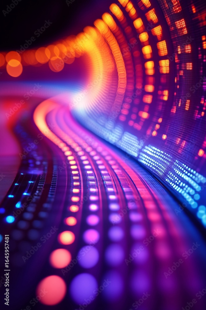 Poster vibrant abstract background featuring dynamic waves of colorful light and patterns. ideal for creati